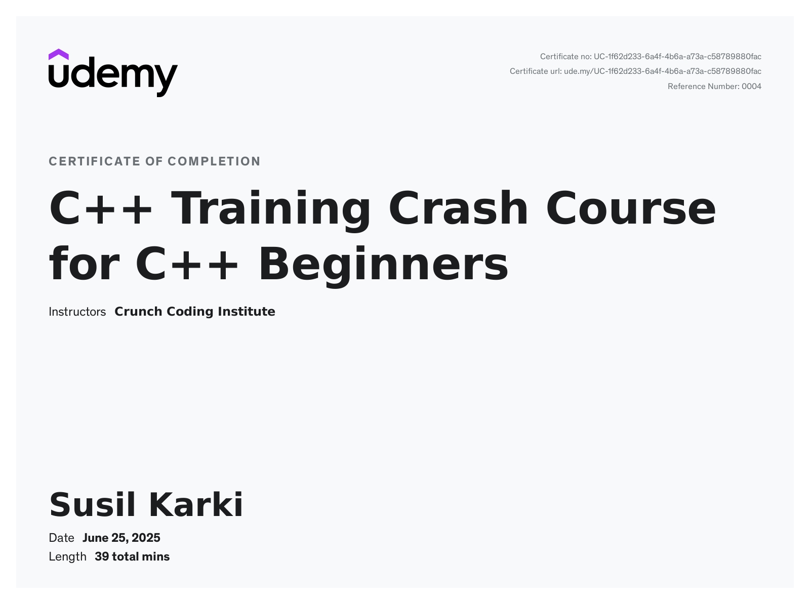 Programming Certificate